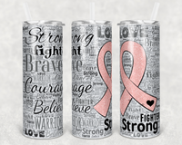 Pink Ribbon- 20 oz Tumbler Wrap - Waterslide, Sublimation Transfers