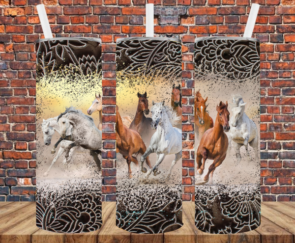 Running Horses Embossed Frame - Tumbler Wrap - Sublimation Transfers