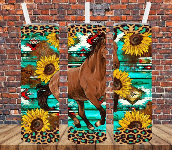 Running Horse & Sunflowers - Tumbler Wrap Sublimation Transfers