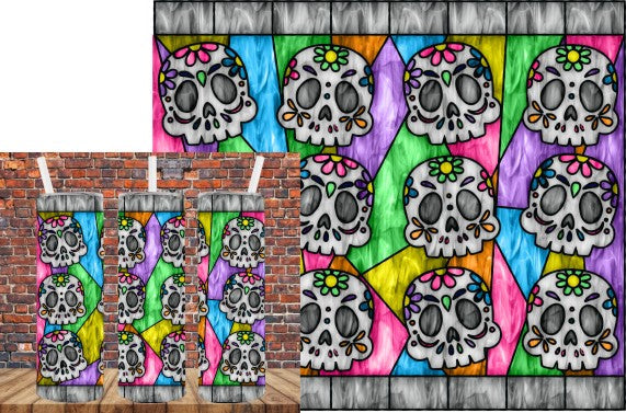 Stained Glass Sugar Skulls - Tumbler Wrap Sublimation Transfers