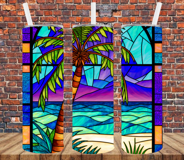 Stained Glass Palm Tree - Tumbler Wrap Sublimation Transfers